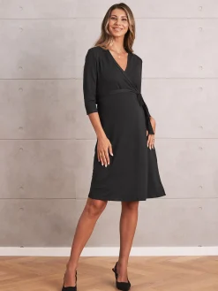 Maternity Classic Wrap Feeding Dress in Black