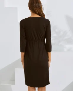 Maternity & Nursing Button Drawstring Dress in Black