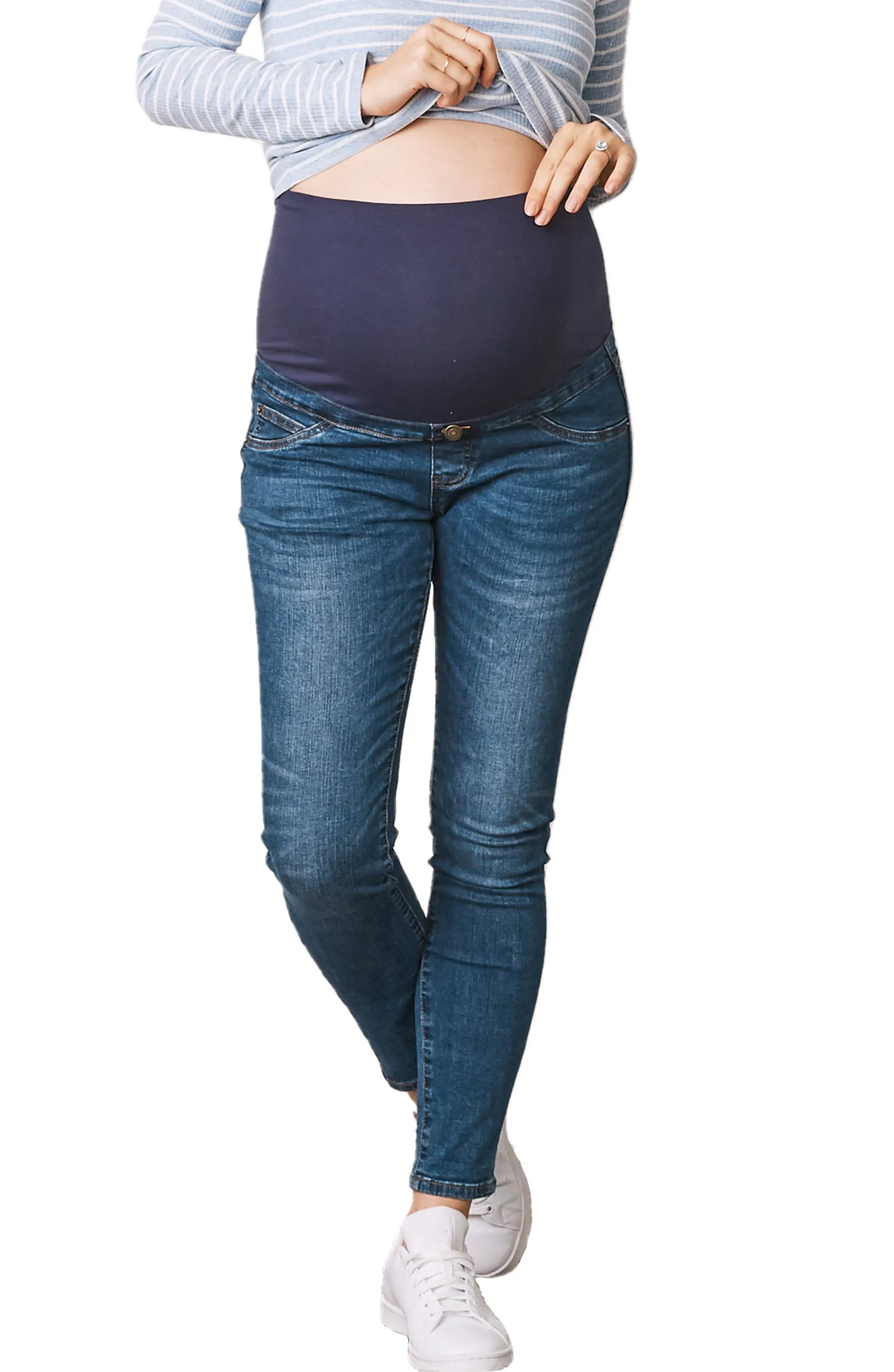 Maternity Over the Bump Fitted Denim Blue Jeans