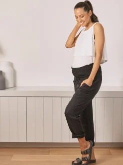 Maternity Relaxed Leg Tencel Pants- Black