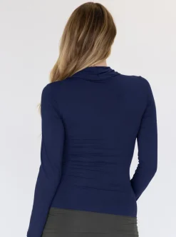 Maternity V-Neck Crossover Bamboo Long Sleeve Top in Navy
