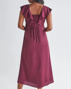 Mika Maternity Ruffle Silk Dress in Wine