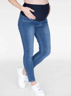 Over the Bump Skinny Fit Maternity Denim Jeans in Mid Blue