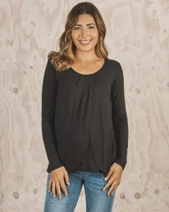 Petal Front Long Sleeve Nursing Top - Black