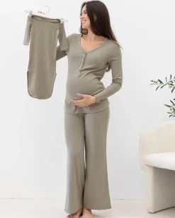 3-Piece Isabelle Maternity Loungewear/ Sleepwear PJ set - Sage Green