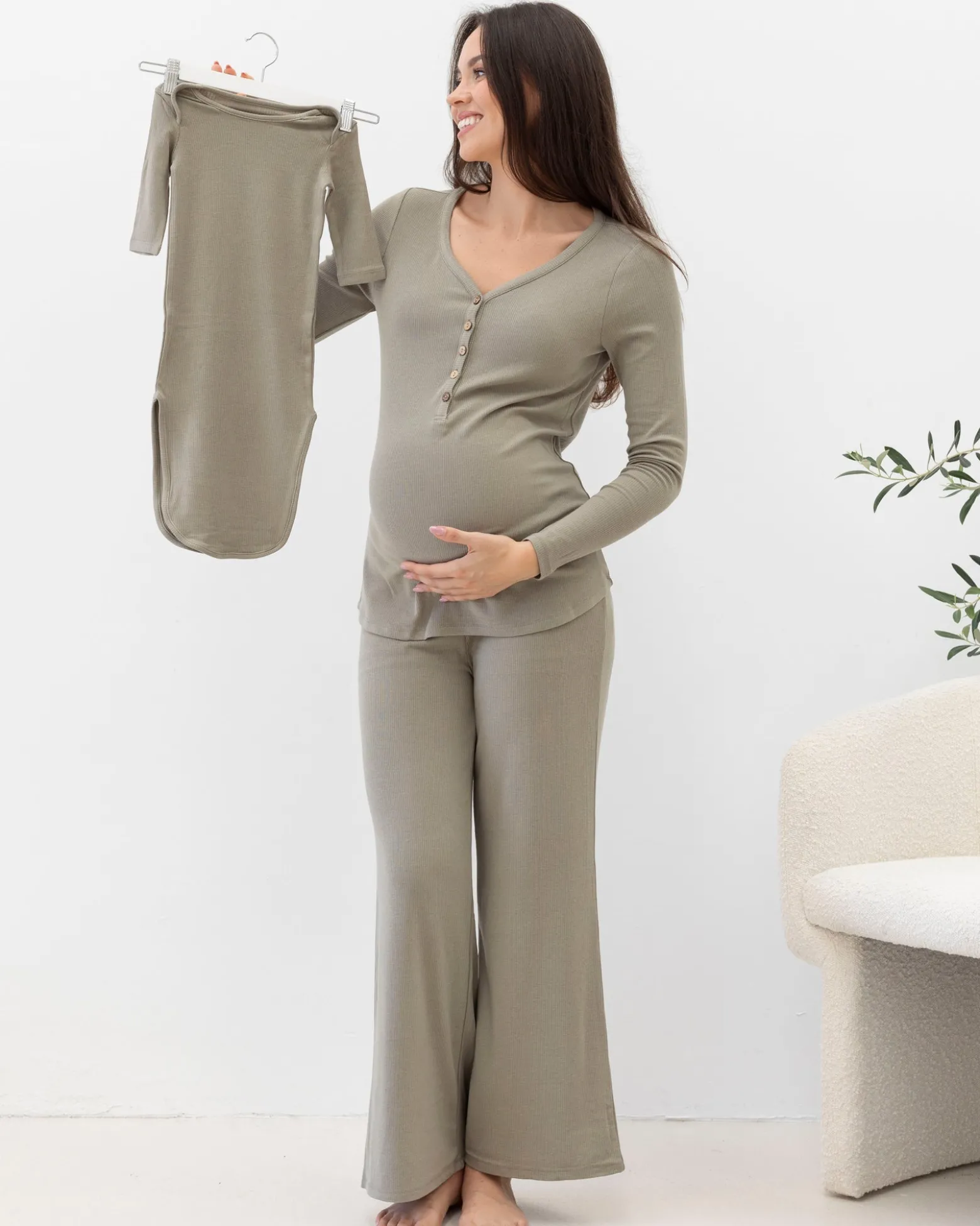 3-Piece Isabelle Maternity Loungewear/ Sleepwear PJ set - Sage Green