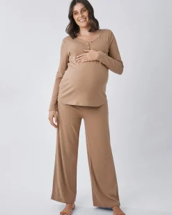 3-Piece Isabelle Maternity Sleepwear PJ set-Taupe