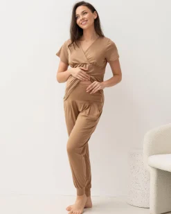 2-Piece Kyra Maternity Loungewear/Sleepwear PJ set - Taupe