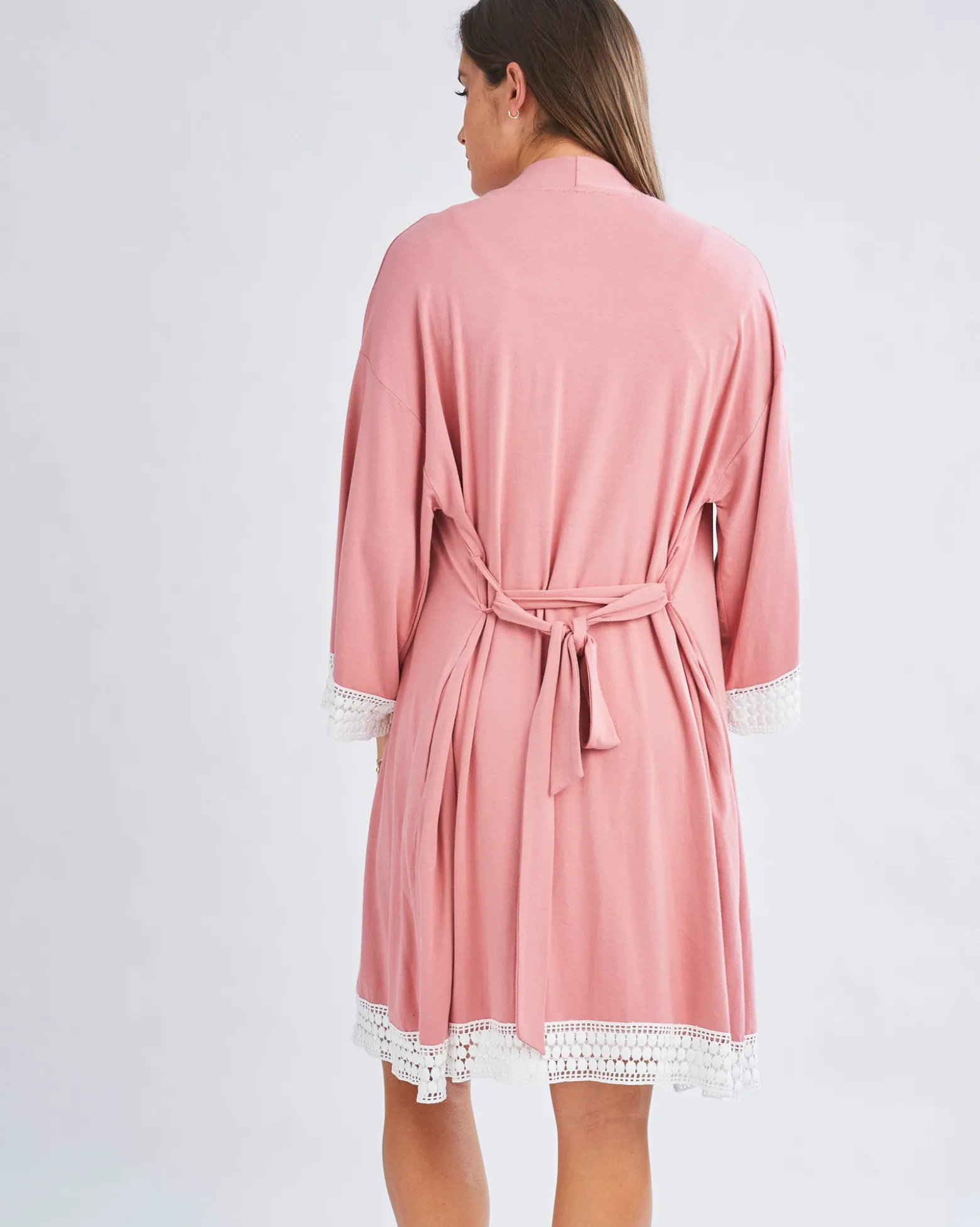 3-Piece Maternity Hospital Pack Set: Nursing nightie + Robe + Baby wrap In Pink