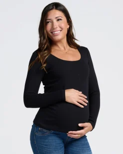 Rib Essential Long Sleeve Maternity Top in Black