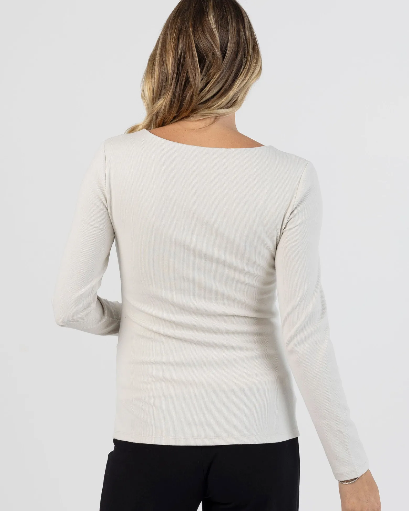 Rib Essential Long Sleeve Maternity Top in Stone