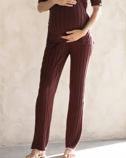 Sherry Wide Rib Maternity Lounge Pant in Chocolate Truffle