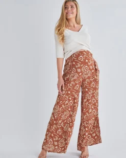 Stacie Wide Leg Maternity Ruffled Pants in Parsley Print