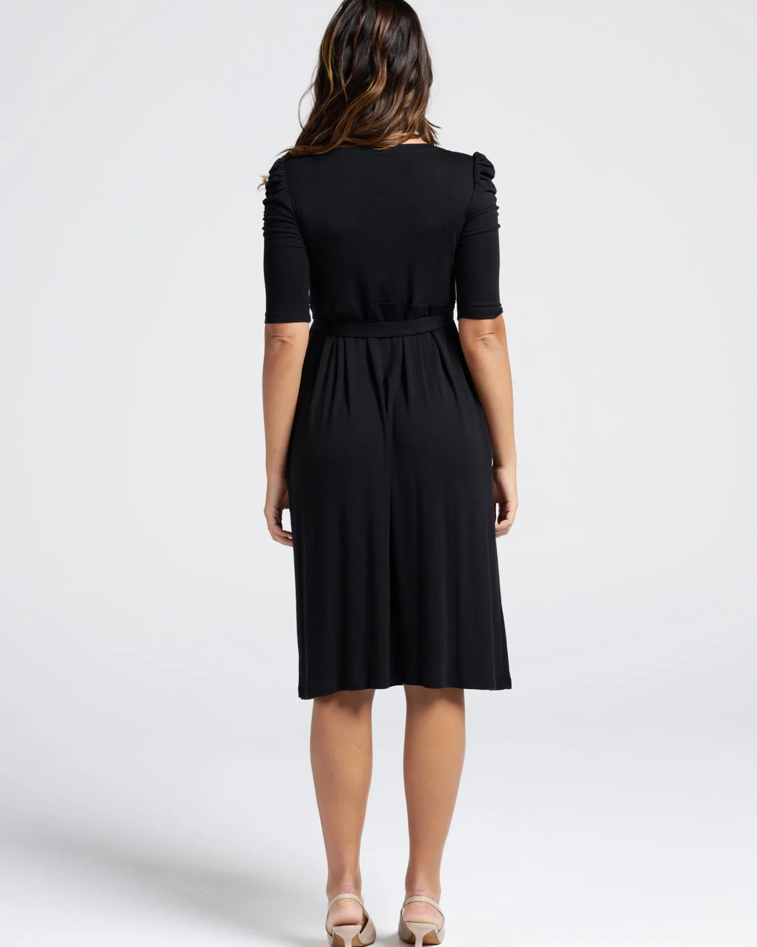 Stephanie Maternity Belt Midi Dress in Black