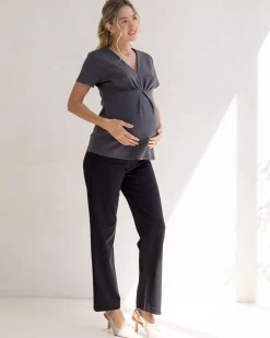 Steph Maternity Mid Waist Stretch Work Pants - Black