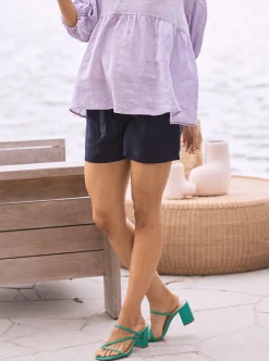 Summer Maternity Low Waist Linen Shorts in Navy