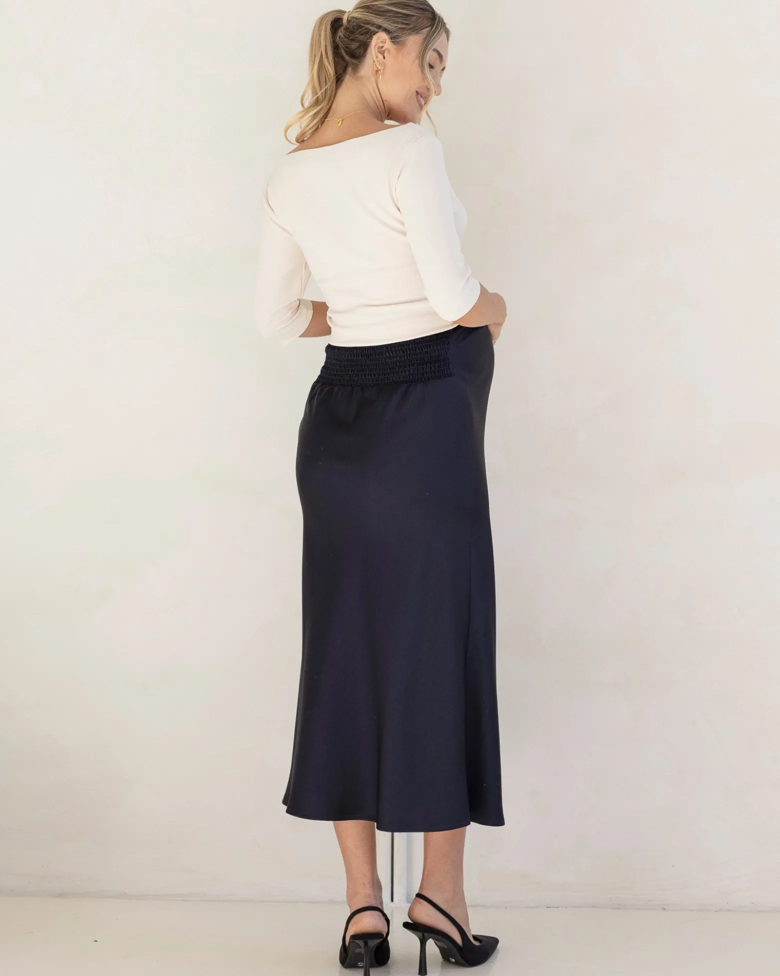 Suzie Maternity Cross Over Off Shoulder Top in Oat Milk