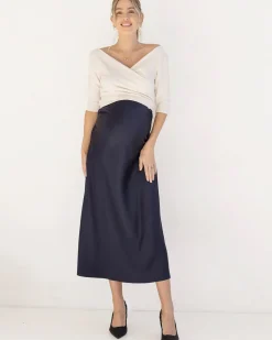 Suzie Maternity Cross Over Off Shoulder Top in Oat Milk