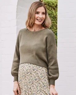 Sylvie Luxury Maternity Knitted Cropped Sweater In Olive