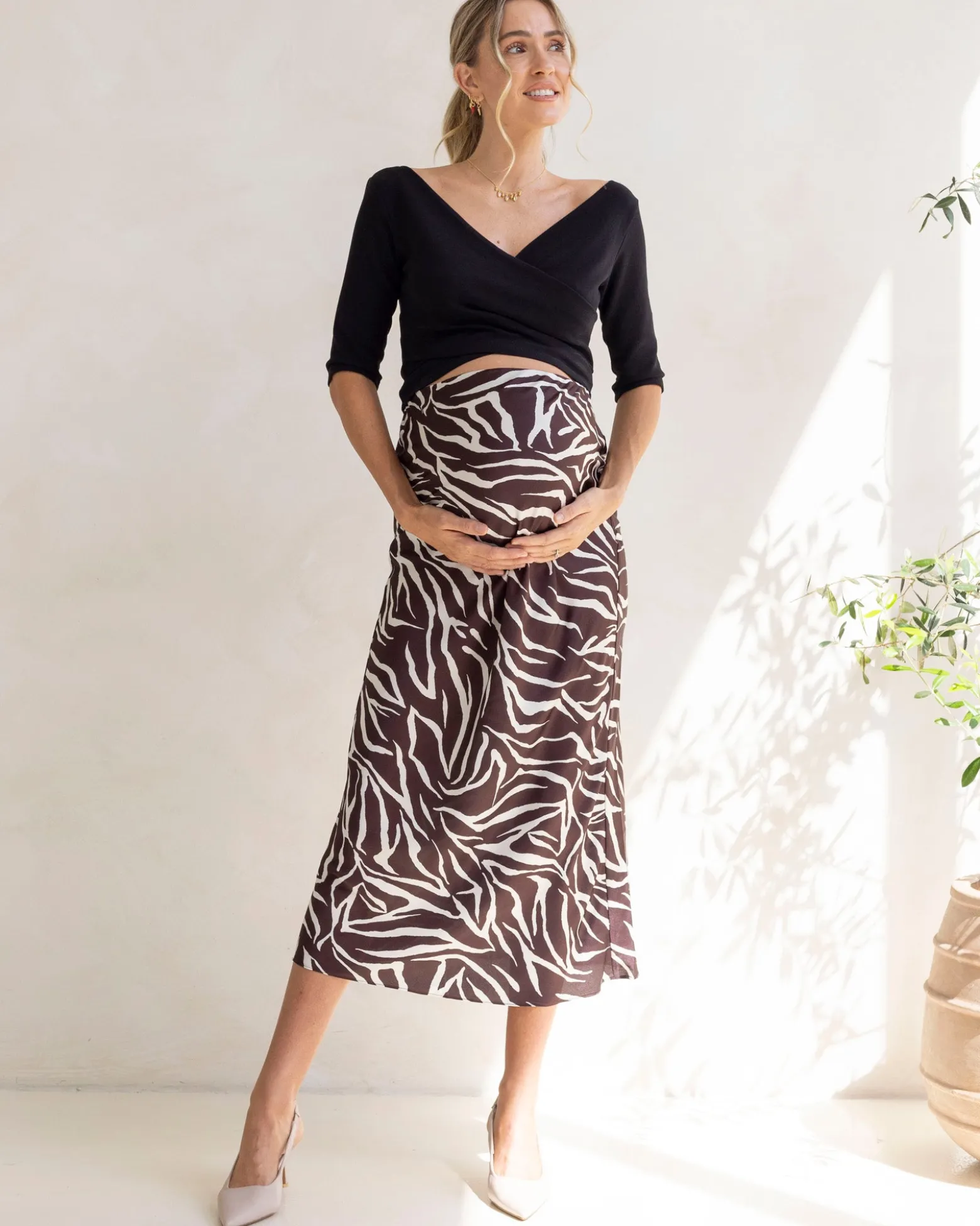 Tracy Maternity Midi Skirt in Zebra Print