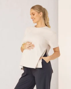 Vera Essential Maternity/Nursing Cotton Tee in Stone White