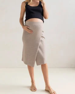 Wool Blend Knit Maternity Overlap Split Skirt