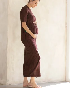 Zélie Wide Rib Maternity Midi Skirt in Chocolate