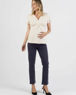 Zoe Maternity Straight Cut Ponti Work Pants in Navy